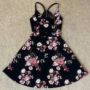 Women’s Almost Famous Black and Pink Floral Dress with Lace Back - Size S